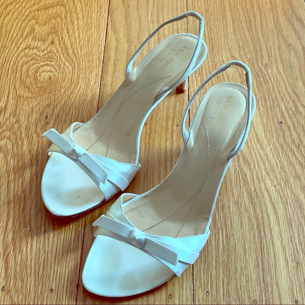 Kate Spade white satin sling-back sandals